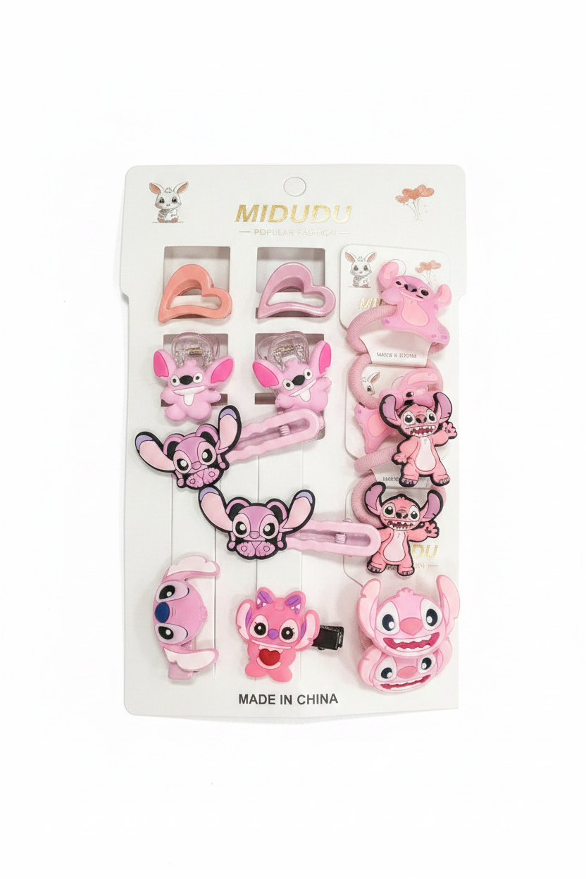 Set Aksesorë Flokësh MIDUDU Stitch Angel Rozë