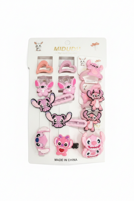 Set Aksesorë Flokësh MIDUDU Stitch Angel Rozë