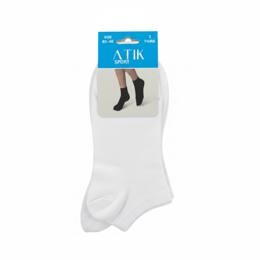 Çorape Burresh Atik Sport të Bardha 3 Palë - Madhësia 40-46
