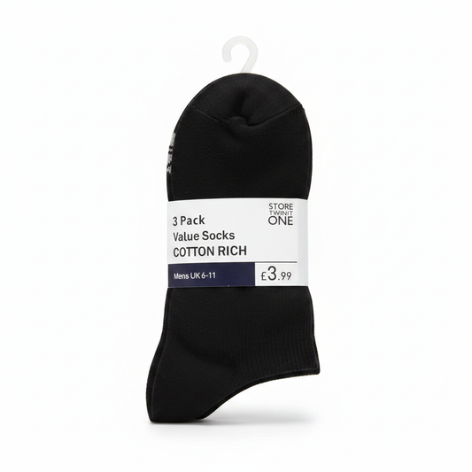 Çorape Burresh të Zeza 3 Pack - Madhësia UK 6-11
