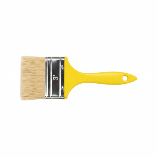 Furce Boje 3 inch 75mm - Paint Brush Qime Natyrale me Doreze Plastike te Verdhe per Lyerje Muri