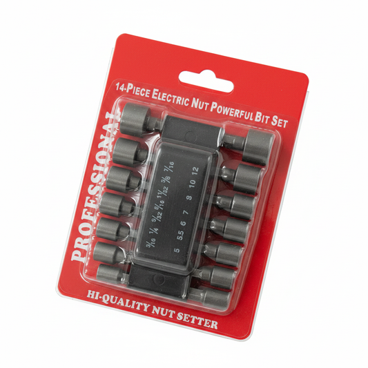 Set 14 copë Kapëse Dadosh Elektrike - Nut Bit Set Metrike & Imperiale Profesional