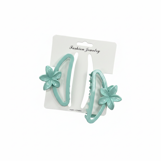 Set 2 Kapëse Flokësh Mint me Lule 10cm
