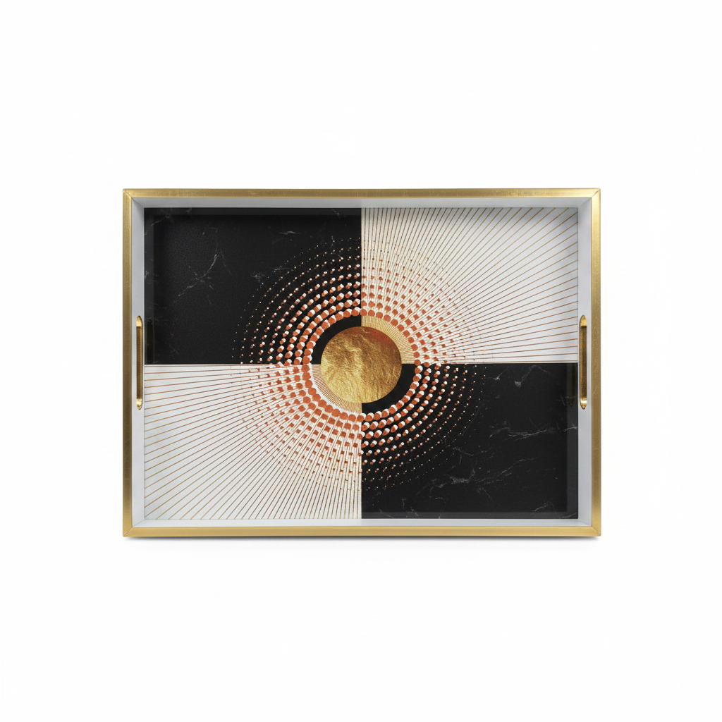 Decorative Tray with Gold/Black Sun Design